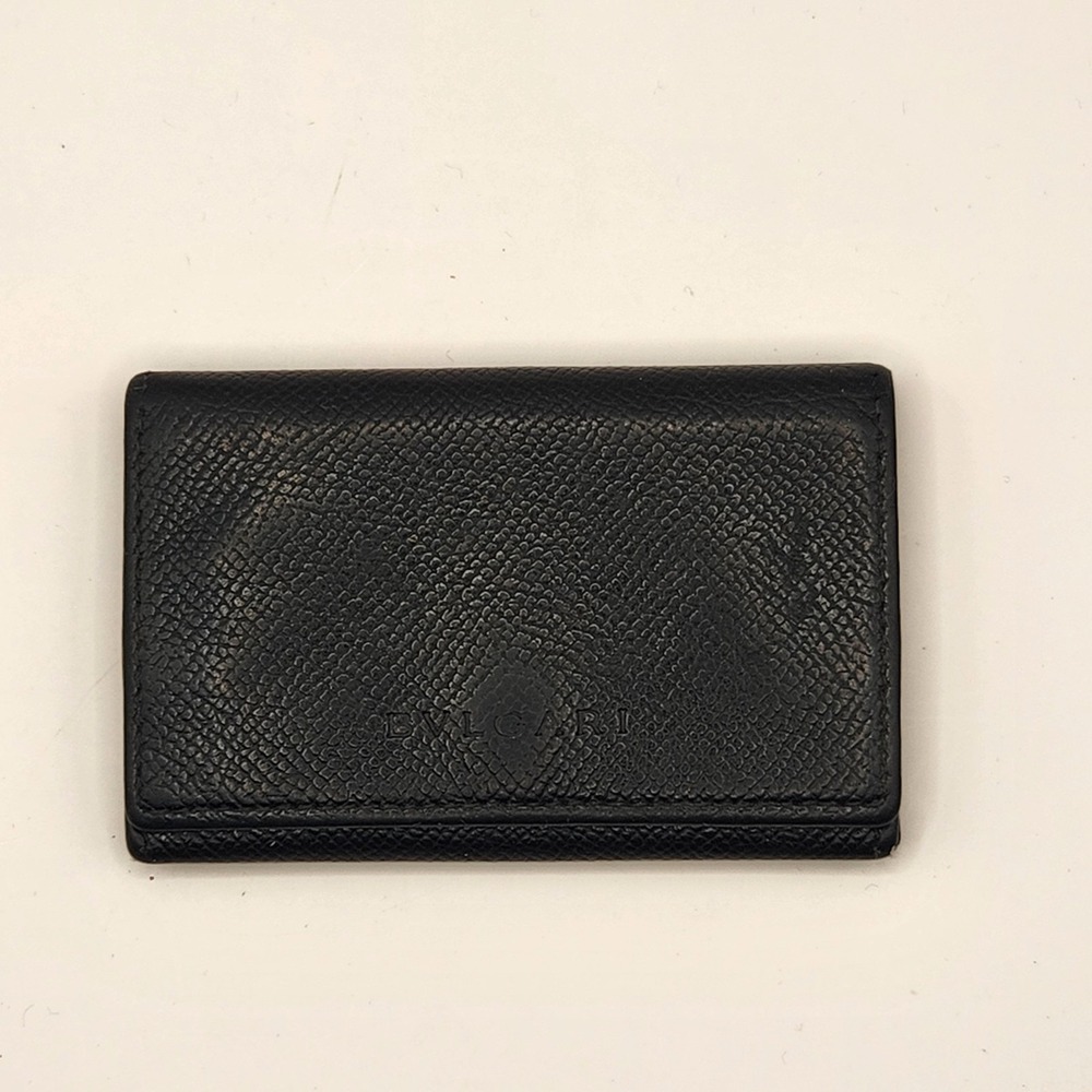 Bvlgari Black Textured Leather Card Holder Wallet Men's